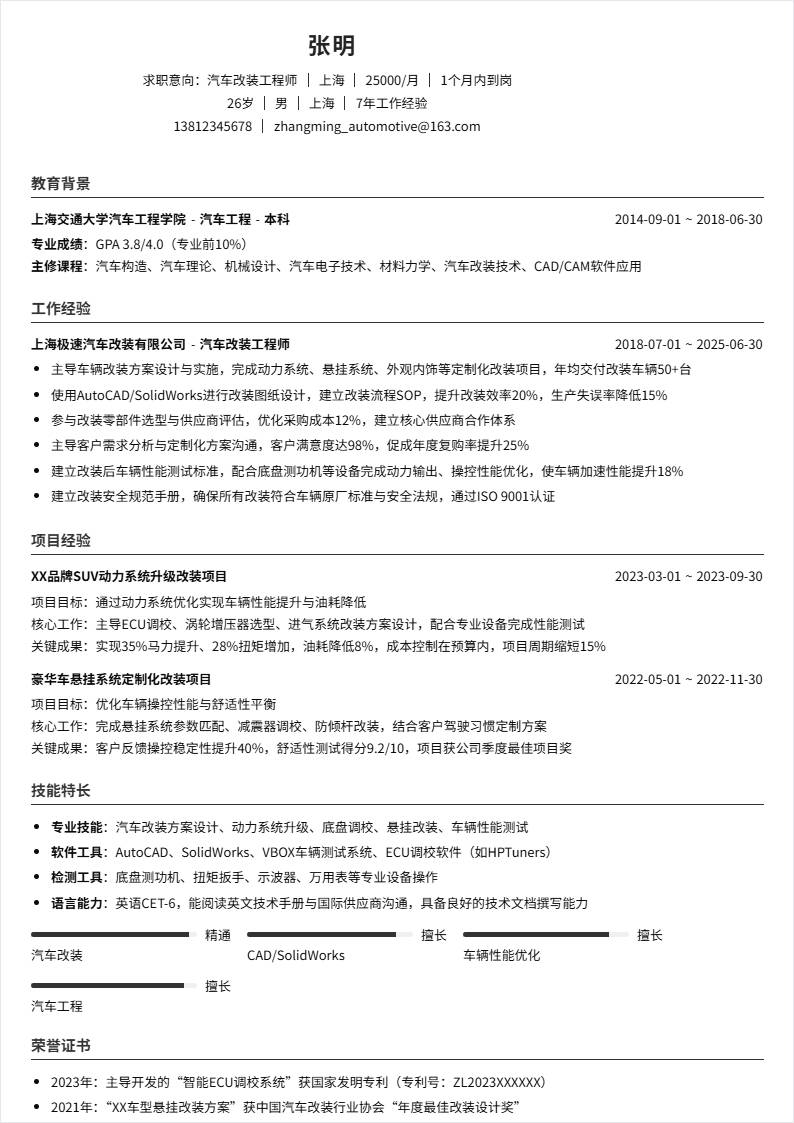 汽车改装工程师 | 社招