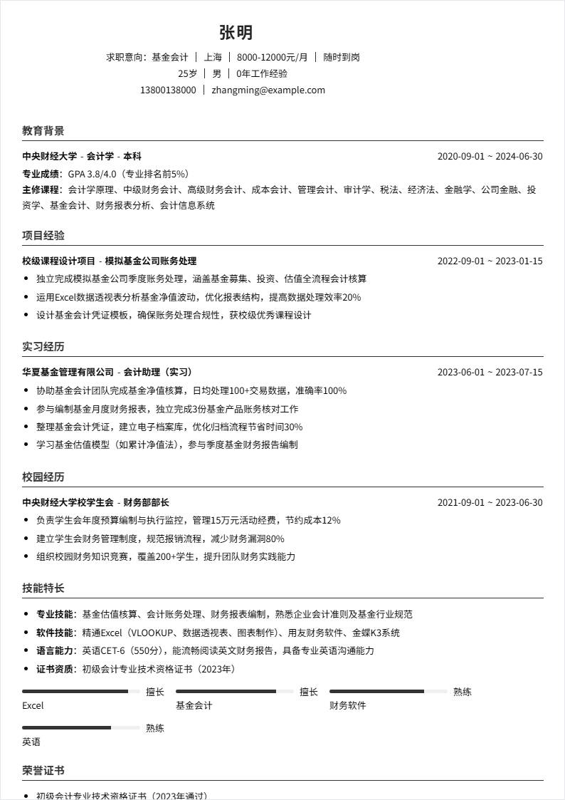 基金会计 | 校招