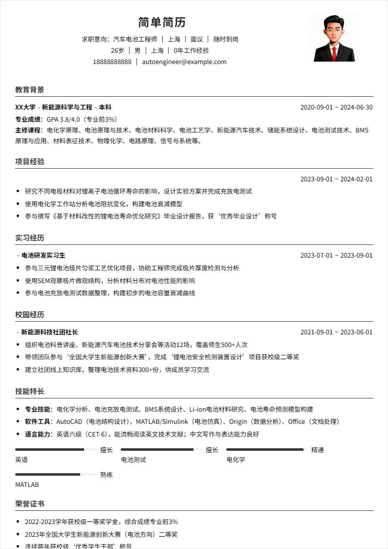 汽车电池工程师 | 校招