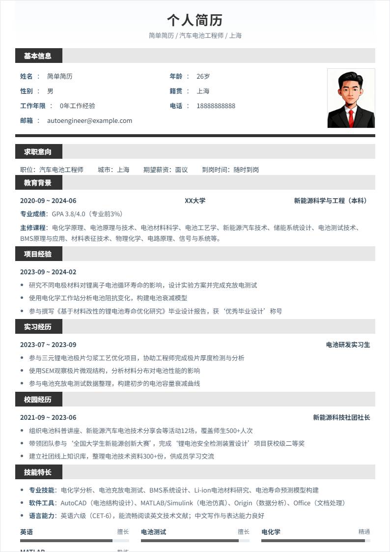 汽车电池工程师 | 校招