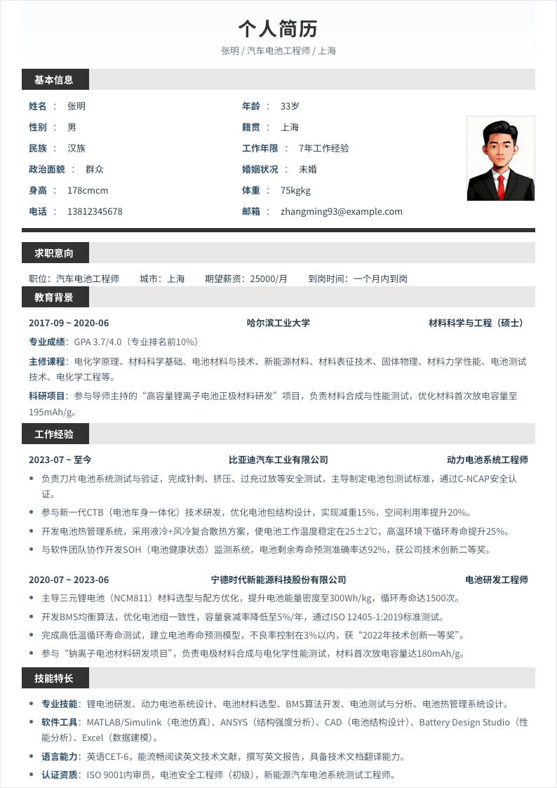 汽车电池工程师 | 社招
