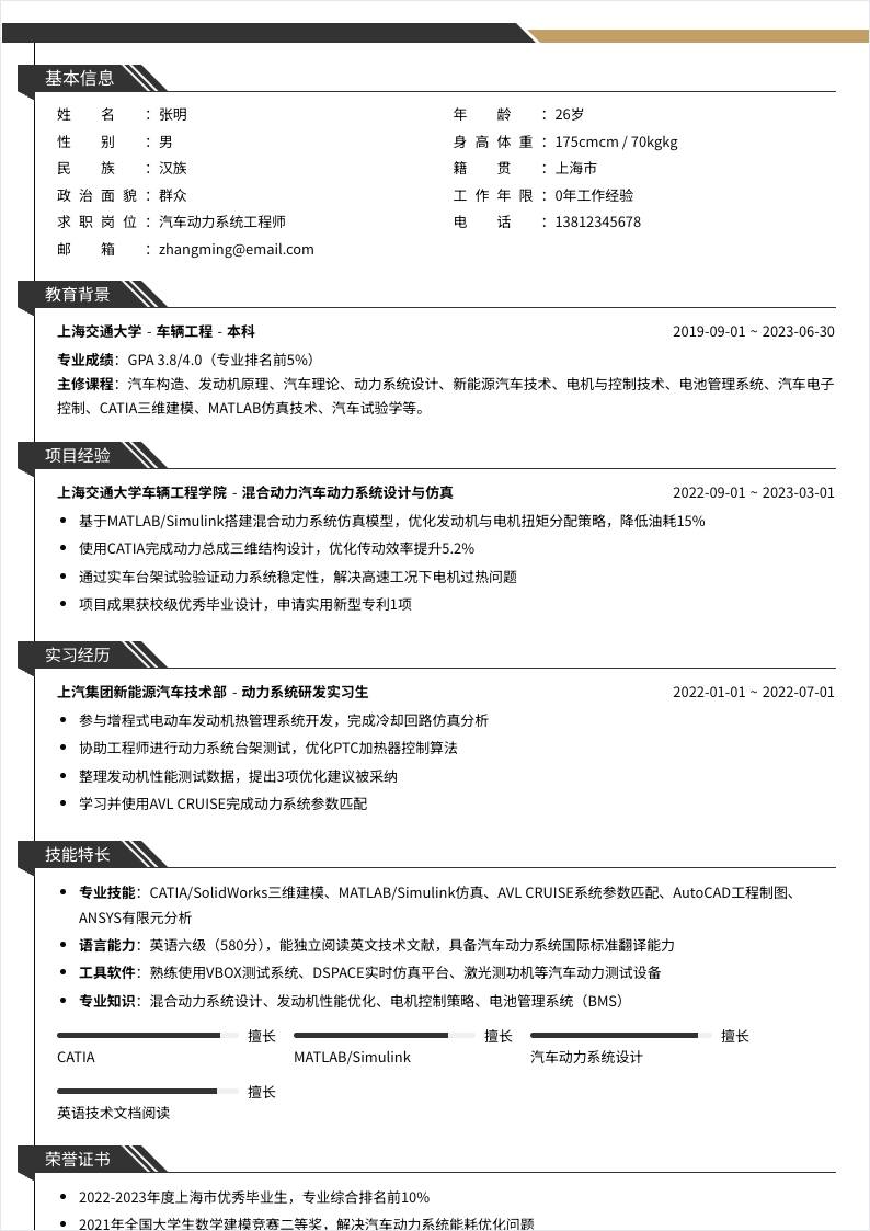 汽车动力系统工程师 | 校招