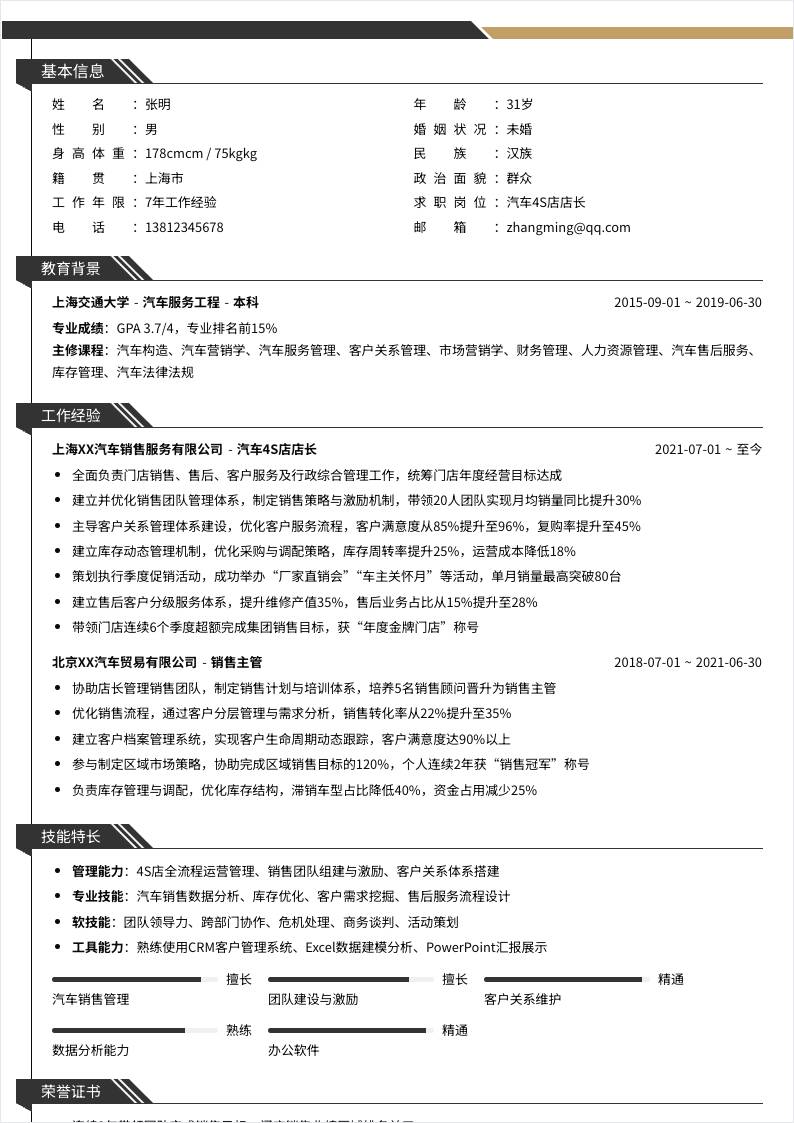 汽车4S店店长 | 社招