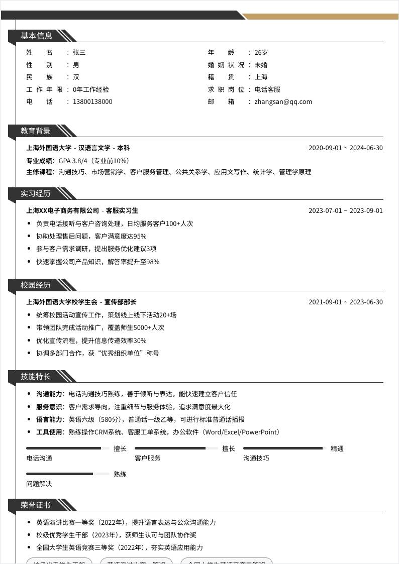 电话客服 | 校招