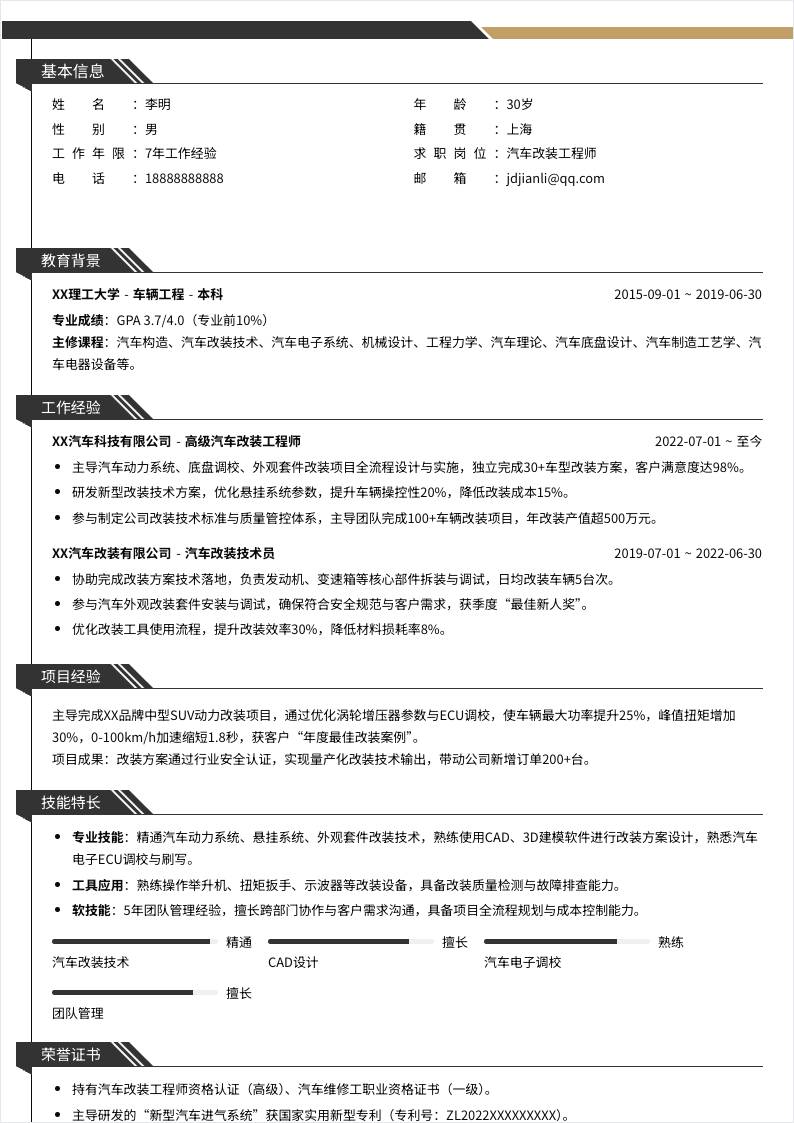 汽车改装工程师 | 社招