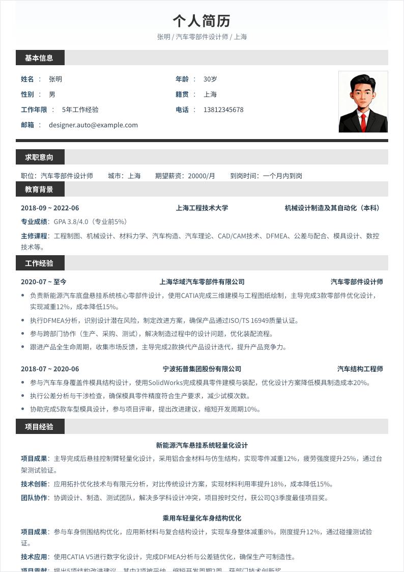 汽车零部件设计师 | 社招