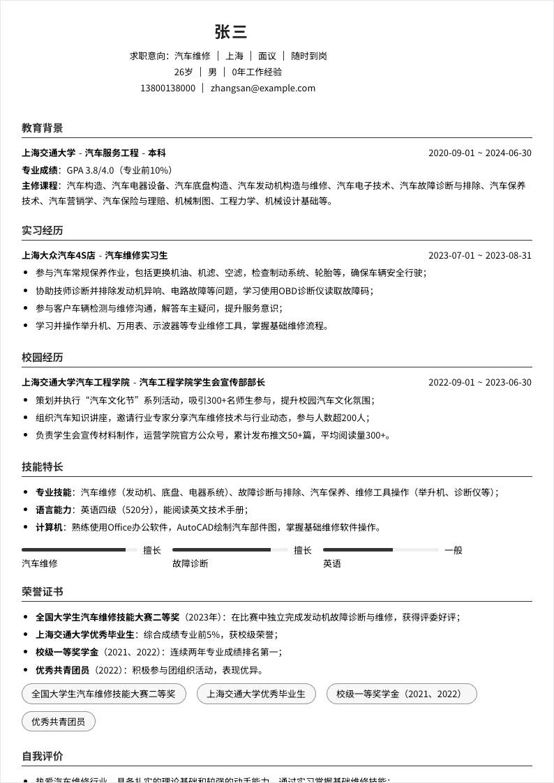 汽车维修 | 校招